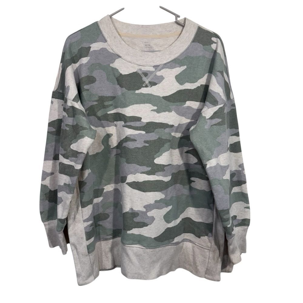 Aerie Green Camouflage Oversized Crewneck Sweater